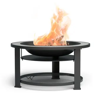 Blumfeldt Merano Circolo Feuerschale - 3-in-1 Feuerschale Mit Grillrost & Tisch, Robuster Stahlrahmen, Terrazzo-Tischplatte, Inkl. Funkenschutz, Hitzeschild & Schürhaken, Für Garten & Terrasse - Schwarz