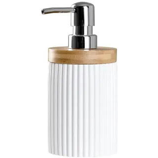 Sadena Seifenspender , Weiß , Holz, Kunststoff , Bambus , 8x17.2x8 cm , Kunststoffpumpe, Spender problemlos zum Nachfüllen , Badaccessoires, Seifenspender