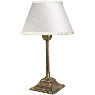 Tischlampe Tischleuchte 29 cm E14 in Bronze Antik matt Weiß Stoff Messing massiv