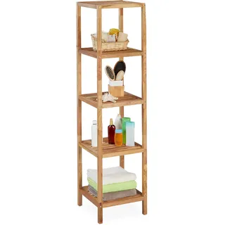 Relaxdays Badregal , Hellbraun , Holz, , 36x145x36 cm, , Badezimmer, Badezimmerregale, Badregale