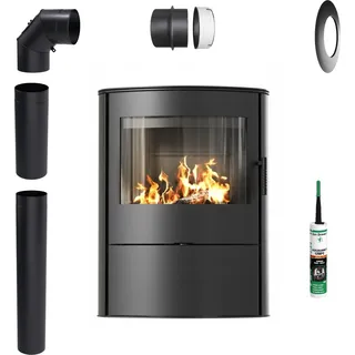 Freistehender Kaminofen KRATKI ROLLO 2 10 kW schwarz Montageset - Schwarz