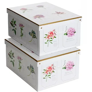 2er-Set Aufbewahrungsbox mit Deckel für Kleidung und Wäsche, Botaniche Gross Karton Kleiderschrankboxen, saisonaler Wechsel, Geschenkboxen 50x39x24 cm