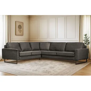 Home Affaire Ecksofa »Pinto, XXL, 250/290 cm, langer Schenkel, Ottomane« Cord, Chenille, Lederoptik, mit Keder, Metallfüße, Wellenunterfederung Home affaire