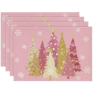 Artoid Mode Rosa Bäume Sterne Weihnachten Platzsets 4er Set, 30x45cm Winter Tischset Waschbar Platzdeckchen Küche Party Deko