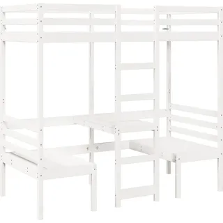 SYFAXTM Hochbett mit Schreibtisch & Stühlen Weiß 75x190 cm Kiefernholz - Weiß