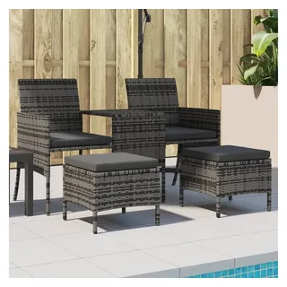 vidaXL Gartensofa 2-Sitzer mit Tisch und Hockern Grau Poly Rattan