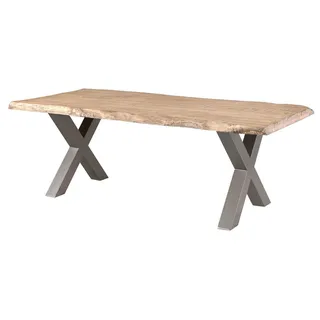 MASSIVMOEBEL24.DE Baumtisch Mango 200x100x77 beige lackiert / X-Beine silber matt FREEFORM 5 - Beige