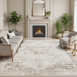 Sour Lemon Orientalischer Vintage Teppich Wohnzimmer 160X230cm Taupe Carpet | Persischer Rug Retro Boho Kurzflor Flauschig Waschbar Großer Teppiche Gegend Modern Rutschmatte für Schlafzimmer Esszimmer