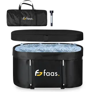 Faas Eisbad XL 420L – Faltbare Badewanne für Erwachsene – Inklusive Deckel, Ablaufrohr & Zubehör – Ice Bath – Tragbar, Langlebiges PVC, Einfach Aufzustellen – Schwarz