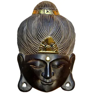 Wogeka - Edle 30 cm Buddha Holz Wand-Maske Feng Shui Afrika Deko Handarbeit Schnitzerei Gold Budda Maske14