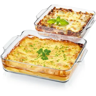 GOURMETmaxx Auflaufform Glas für Heißluftfritteuse & Ofen 2er-Set - 800 ml & 1500 ml | Backform rechteckig | kleine Schale - zubereiten, garen, servieren | Glasfform Airfryer für Überbackenes