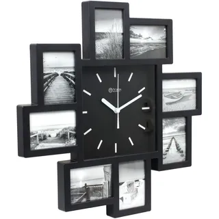 Miraval Design Bilderrahmenuhr Wanduhr mit 8 Bilderrahmen zum Individualisieren 350 mm lautlos kein Ticken Japanisches Quarzuhrwerk