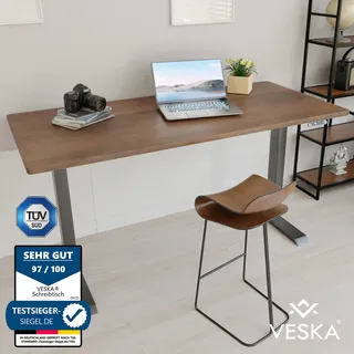 Höhenverstellbarer Schreibtisch (140 x 70 cm) - Sitz- & Stehpult - Bürotisch Elektrisch Höhenverstellbar mit Touchscreen & Stahlfüßen - Anthrazit/Antik - Grau, Braun