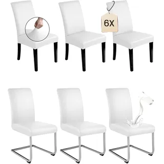 Dmyifan Stuhlhussen 6er Set Weiß PU Leder – Elastische & wasserdichte Stuhlbezüge, Waschbar & Abnehmbar – Universell für Esszimmer, Küche, Restaurant, Hotel & Hochzeit