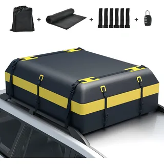 COSTWAY 600L Dachbox für Auto, Dachkoffer wasserdicht mit 6 Türhaken, Zahlenschloss, Rutschfester Matte & Tragetasche, Faltbare Dachtasche Gepäckbox für Autos, Vans, SUVs (Gelb, 600L) - Schwarz, Gelb
