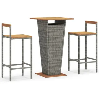 vidaXL 3-tlg. Gartenbar-Set Grau Poly Rattan & Massivholz Akazie - Grau