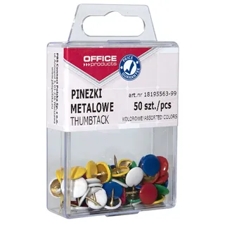 OFFICER PRODUCTS OFFICE PRODUCTS 18195563-99 Metallene Reißnägel Rund / 50 Stück/Kunststoffummanteltes Metall/Farbig sortiert/in der Packung/in Hängebox/für Büro oder DIY/Reißzwecken