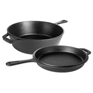 nuovva Vorgewürzter Dutch Oven Topf – Gusseiserne Bratpfanne & Grillplatte – 2-in-1 Kombi-Kocher mit Deckel – 3,2 Quart Dutch Oven, 10,25 Zoll Bratpfanne