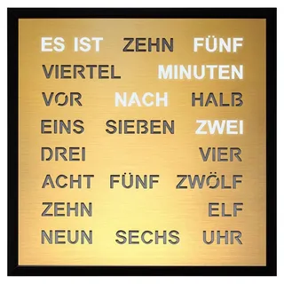 Filius 0402-9 Wort-Wanduhr Quadratische Wortuhr Goldfarben 40 cm