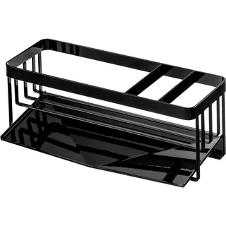 YAMAZAKI 5017 Tower Abtropfgestell für Schwämme und Seifenspender, schwarz, Stahl, Minimalistisches Design, 25 x 10 x 9,5 cm (LxBxH)