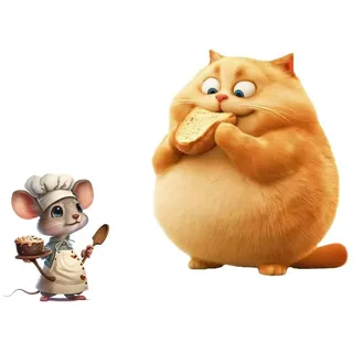 COVPAW Wandtattoo MausKoch und Fette Katze Küche Kinderzimmer Wandaufkleber Maus Katze Küchenmeister Pizza Essen Wandsticker Wanddeko Babyzimmer Wohnzimmer Schlafzimmer Kindergarten (MAUSfettKATZE)