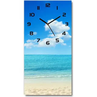 Wanduhr aus Glas – 30x60 cm - Glasbild - Glasuhr - Gehärtetes Glas -Tropischer Strand - Blau
