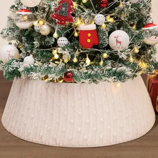 Lewondr Weihnachtsbaum Rock mit Klettverschluss, Plüsch-Weihnachtsbaum Kragen, Christbaumdecke Deko Baumkragen Weihnachtsdekoration für Zuhause, Rosa&Weiß