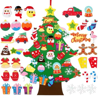 FengRise Diy Filz Weihnachtsbaum Dekoration, 3.1ft Weihnachtsbaum Filz mit 33pcs Abnehmbaren Ornamenten, Felt Christmas Tree für Kinder Weihnachten Geschenk, Home Tür Wand Weihnachtsdekoration