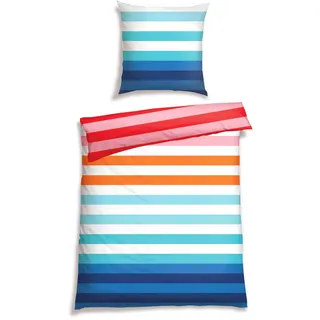 SCHIESSER Happy Stripe Gestreift Türkis 135 x 200 cm + 80 x 80 cm