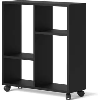 Couchtisch Organizer TRASCO 2 auf Rollen 60 cm Laptop-Tisch Nachttisch Console Sofatisch Regal Schwarz Matte - Schwarz