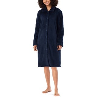 SCHIESSER Damen kuschelig und warm mit Knöpfen-Teddy Fleece Bademantel, dunkelblau_178417, S