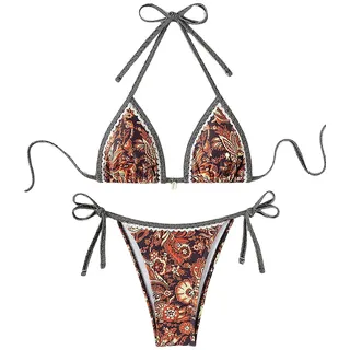 BYFINECANY Damen-Badeanzug, Blumenmuster, Neckholder, Paisleymuster, Sommer-Badeanzug, Bikinis-Set, Braun, Medium