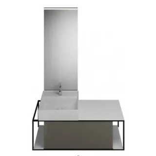 burgbad Junit Set Keramik-Waschtisch inklusive Waschtischunterschrank, Version rechts, inklusive Leuchtspiegel SFLF120, Breite: 1200mm, SFLF120RF3149G0175, Farbe: Grau Hochglanz / Grau Glänzend