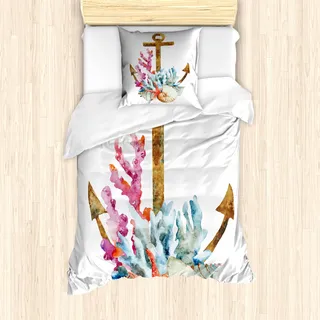 ABAKUHAUS Anker Mantele, Anchor Korallen Algen, Milbensicher Allergiker geeignet mit Kissenbezügen, 135 cm x 200 cm - 80 x 80 cm, Caramel Multicolor