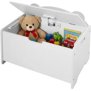 Relaxdays Spielzeugtruhe Bären-Design, Spielzeugkiste mit Deckel, HBT 48x60x38 cm, Kinderzimmer, Spielzeugbox, MDF, weiß