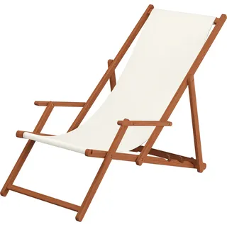 Deckchair weiß Liegestuhl klappbare Sonnenliege Gartenliege Holz Strandstuhl Gartenmöbel 10-303KH - Weiß