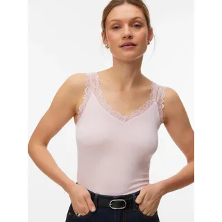 Spitzentop VERO MODA "VMROSA SL TOP JRS NOOS", Damen, Gr. M, roseate spoonbill, Jersey, Obermaterial: 95% Viskose, 5% Elasthan, unifarben, figurbetont normal, V-Ausschnitt, Tops Spitzentop, Viskosemischung