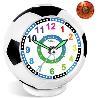 Edillas Wecker Kinder Jungen Mädchen, Fußball Wecker Analog Ohne Ticken mit Licht Schlummerfunktion für Kinder Schlafzimmer Nachttisch Tisch Aufwachenuhr (Dunkelblau)