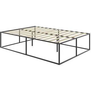tectake Bett Kyoto, Belastbarkeit 250 kg, bodenschonende Kunststoffkappen, schwarz , Schwarz , Metall , Schlafzimmer, Betten, Metallbetten