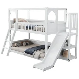 Flieks Etagenbett 90x200 Kinderbett Rutsche Regale Weiß , Holzwerkstoff , 90x200 cm , Babymöbel & Kindermöbel, Kinderzimmer & Jugendzimmer, Stockbetten