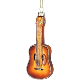 Holly & Jolly - Weihnachtskugel Gitarre, ca. 11,5 cm | Christbaumkugel aus Glas, handbemalt, Weihnachtsbaumschmuck in Braun, beglittert, Weihnachtsdeko für Innen