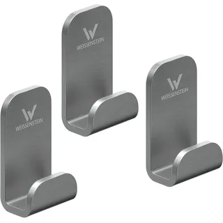 WEISSENSTEIN Handtuchhaken Ohne Bohren aus Edelstahl fürs Bad – Neues Design - Mehr Tragkraft – Selbstklebende Haken – 3 Stück