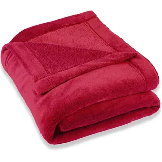 CELINATEX Flauschige Kuscheldecke XXL 220 x 240 cm rot Decke Sofa warm Wohndecke weich Mikrofaser Fleece Oeko-TEX Montreal