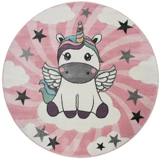 Paco Home »Cosmo 395« rund 12 mm Höhe 3D-Design, niedliches Einhorn Motiv, Pastell-Farben, Kinderzimmer,
