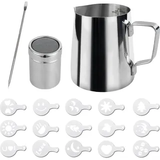 SZXMDKH Melkschuimkan 350 ml (12 oz) Edelstahl Milchkanne Barista Milchkanne und Latte Dekorationskunststift für die Zubereitung von Kaffee Cappuccino Aufschäumen Milch Kaffeemaschine, Silber