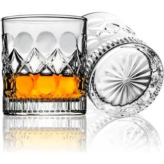 ParaCity Whiskey Gläser 2er Set, 300 ml Whisky Gläser, Wiskeygläser- Set mit Einzigartigem Schnitz-Design, Für Bourbon, Whiskey, Rum, Cocktails, Wodka und mehr