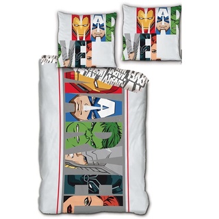 Marvel AYMAX S.P.R.L. Marvel Avengers - Juego de Cama (Funda nórdica de 140 x 200 cm y Funda de Almohada de 63 x 63 cm, poliéster), diseño de Los Vengadores