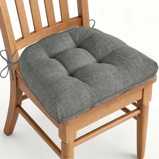 AddGrace Sitzkissen für Esszimmerstühle 1er-Pack 46x44x8cm Hellgrau | mit rutschfester Unterseite und Bändern, geeignet für die meisten Esszimmer- und Küchenstühle, strukturierter Stoff, bequem