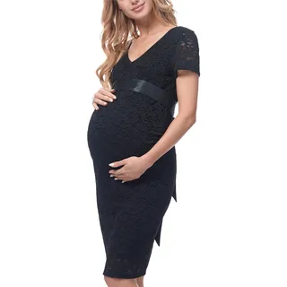 Be Mammy Damen Umstandskleid Kurze Ärmel Maternity Schwangerschaftskleid BE20-172 (Schwarz, S)