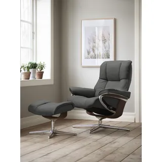 Stressless® Relaxsessel »Mayfair«, (Set, Relaxsessel mit Hocker), mit Hocker, mit Cross Base, Größe S, M & L, Holzakzent Braun grau